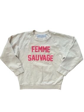 Parts + Labor Cream Femme Sauvage Wild Woman Feminism Pink Lettered Sweatshirt